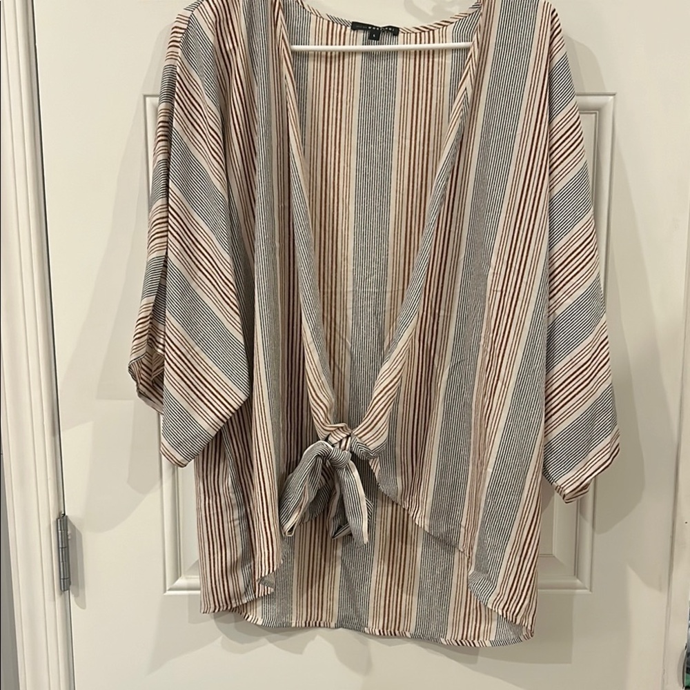 Striped Beige and Gray Women's Top